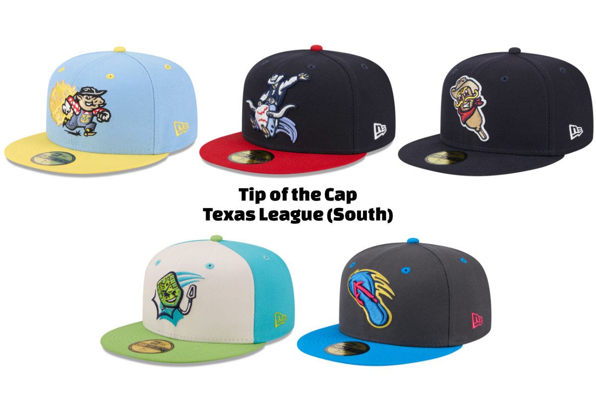 The minor league baseball hats selected for the Texas League South Division